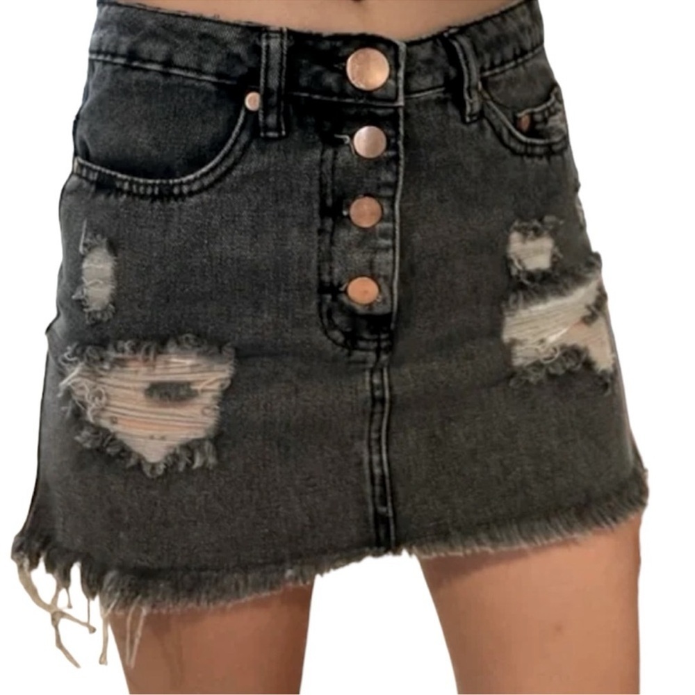 Signature8 Distressed Gray Denim Mini‎ skirt​​